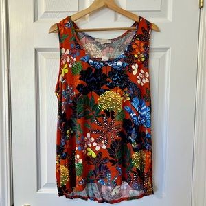 LOFT Mixed Media Tank, Size XL, Orange Red Floral